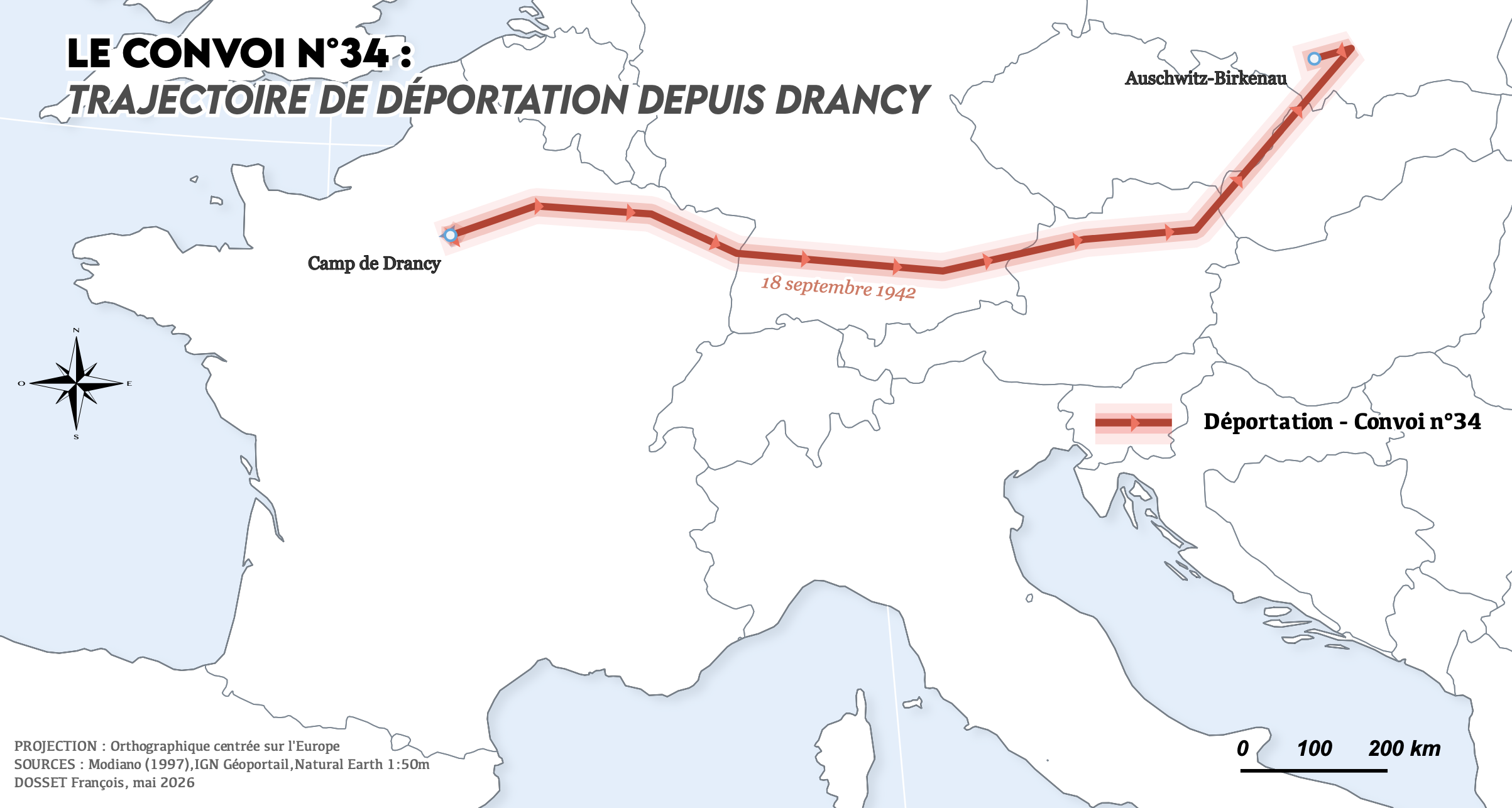 Fig 4. Trajectoire complète Paris vers Auschwitz